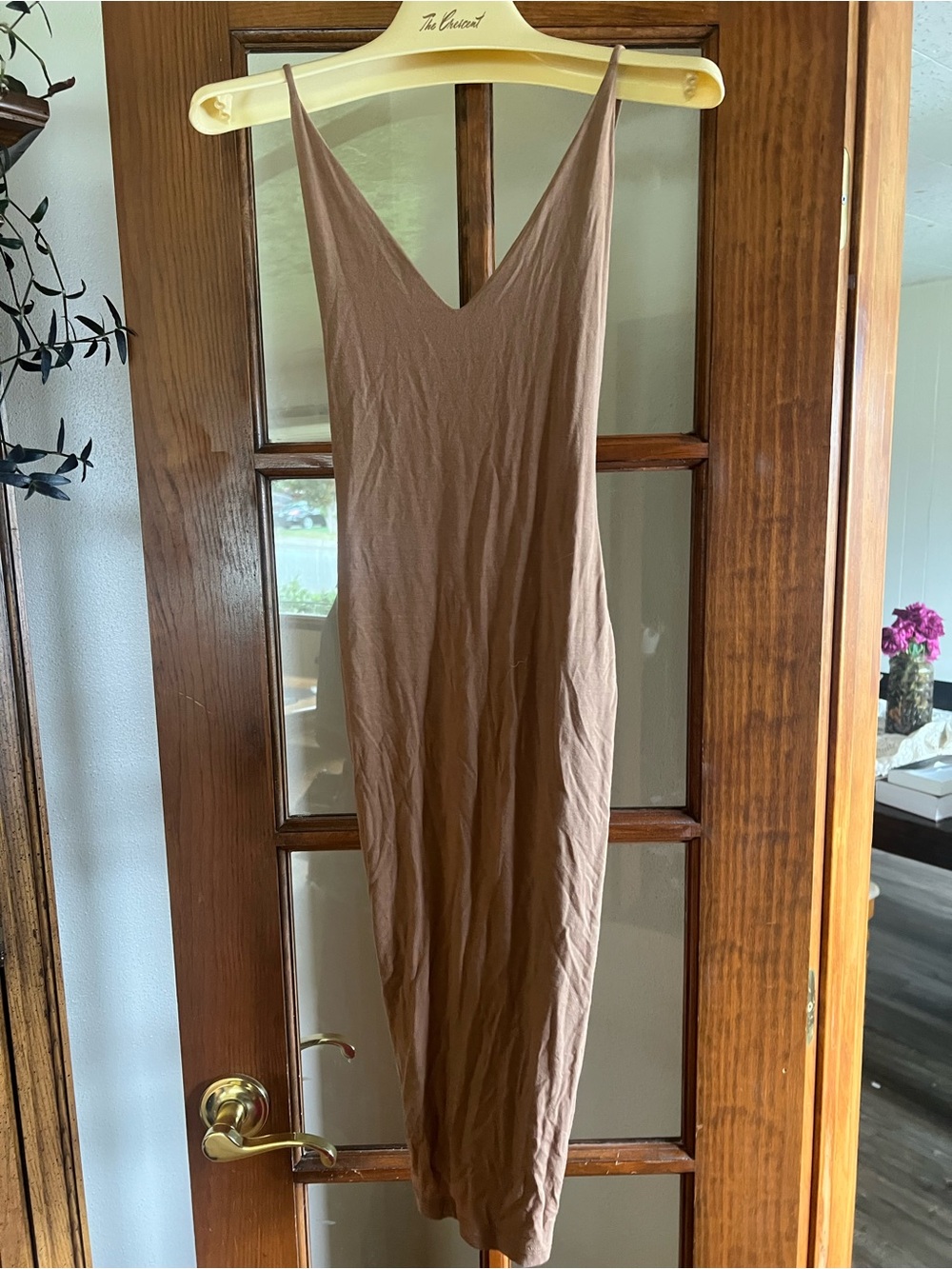 Sleeveless V-Neck Slip Dress in Brown